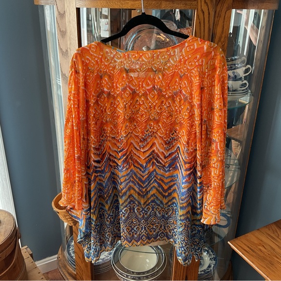 Belle by Kim Gravel Orange blue poncho tank set Large - Picture 2 of 7
